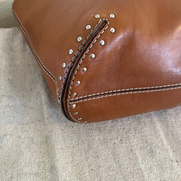 Michael Kors Large Double Handles Studded Brown Leather Astor Travel Tote - Picture 11 of 16